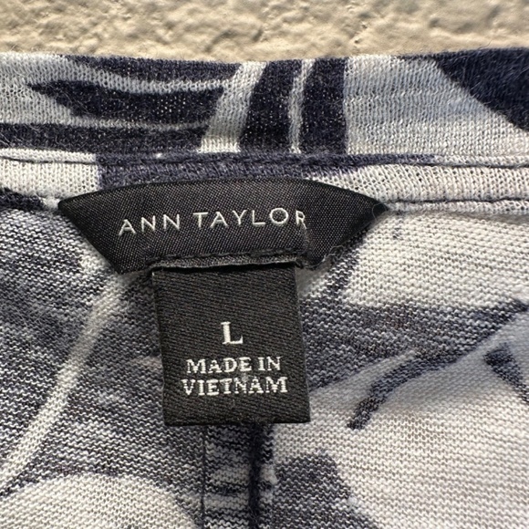 Ann Taylor Top Linen Womens L Large Short Sleeve Floral Summer Coastal Beach - Picture 3 of 11